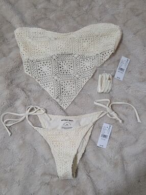 PacSun Cream Crochet Tie Bikini Set